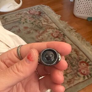 Skull Signet Ring in Blackened Silver Tone